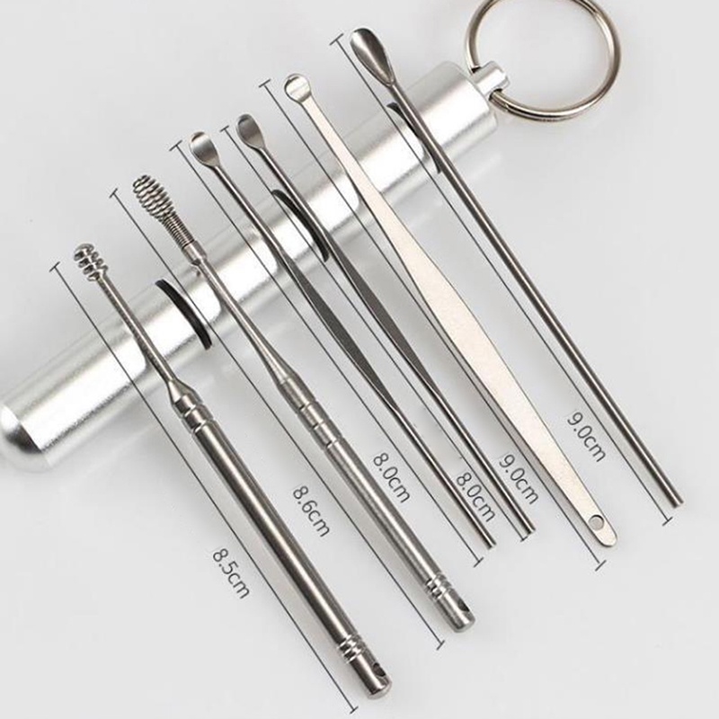 6pcs / set Korek Kuping Bahan Stainless Steel