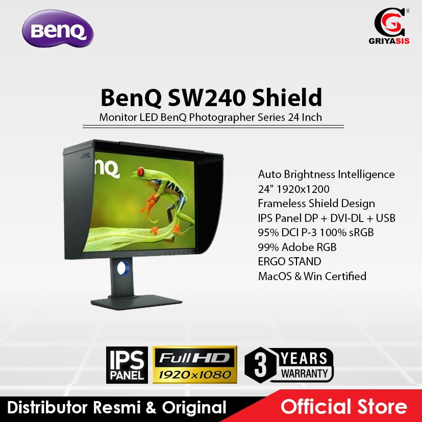 Monitor LED BenQ Photographer Series 24 Inch SW240 with shield