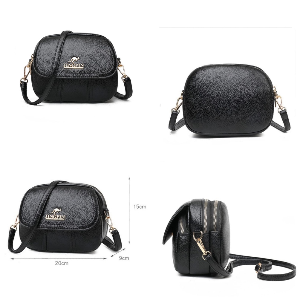 TAS SELEMPANG WANITA 3 RESLETING JINGPIN KULIT HITAM AZADA TA520B5 IMPORT PREMIUM KOREA SLING BAG KECIL KEKINIAN REMAJA CEWEK BATAM BRANDED