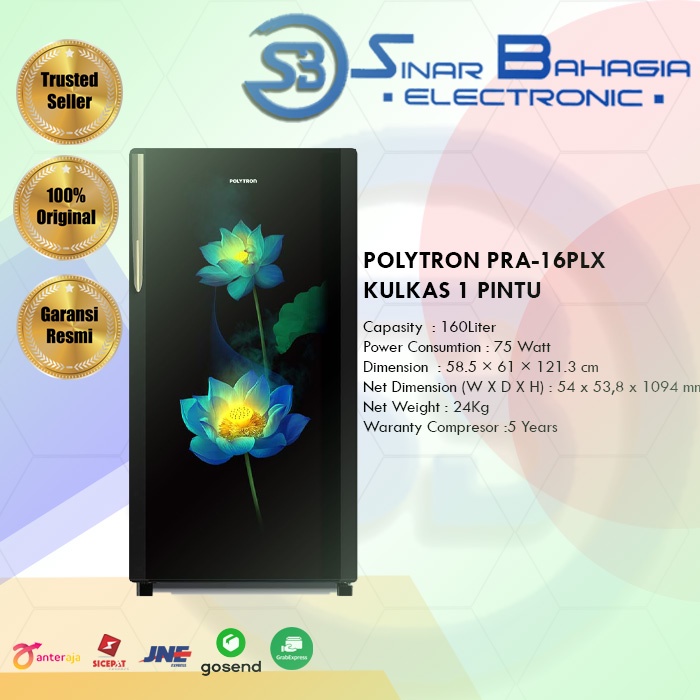 POLYTRON PRA-16PLX KULKAS 1 PINTU (NEW) (KHUSUS BANDUNG)