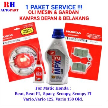 PAKET HEMAT SERVICE OLI MPX2 MATIC &amp; OLI GARDAN AHM &amp; KAMPAS REM BELAKANG BEAT F1 VARIO 110 SCOOPY F1 SPACY &amp; DISPAD BEAT F1 BEAT ESP KAMPAS REM DEPAN BEAT F1 KAMPAS REM BELAKANG KZL &amp; KAMPAS REM DEPAN KVB