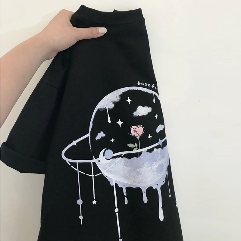 kaos hitam print mawar /baju oversize wanita murah original / t shirt tee premium Import /  kaos atasan unisex