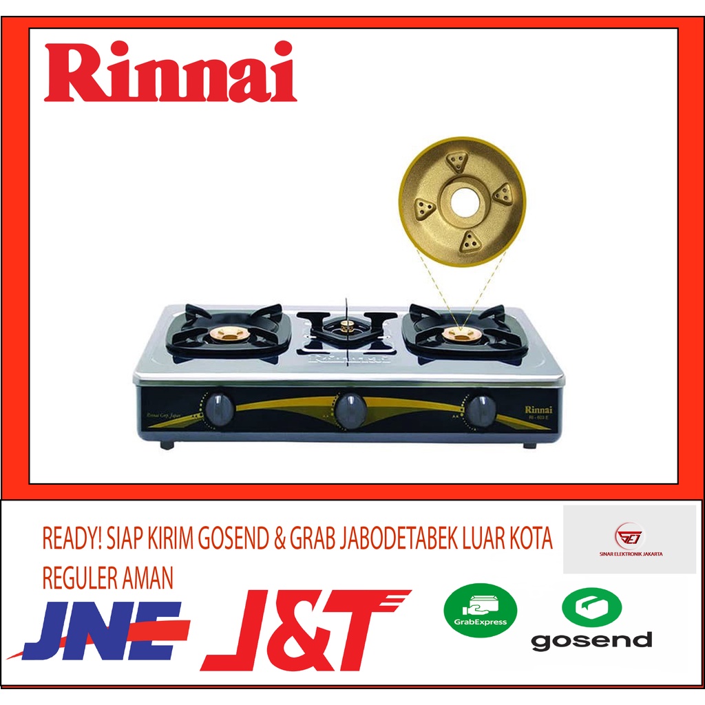 Rinnai RI 603E Kompor Gas 3 Tungku Body Stainless . Baru &amp; Bergaransi