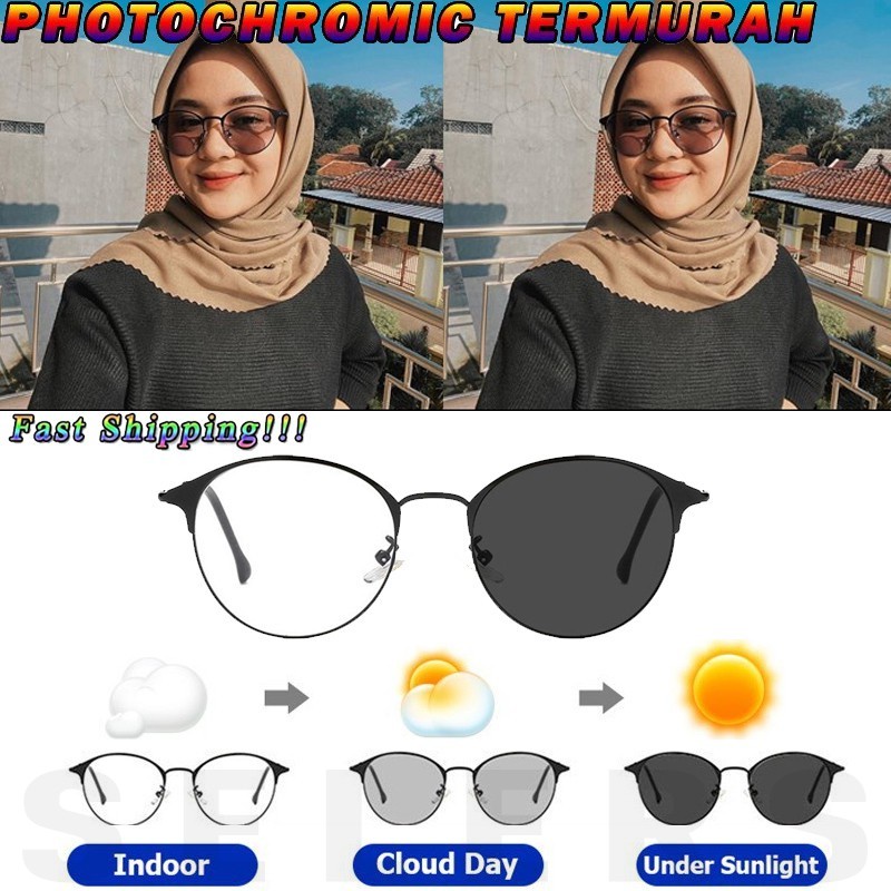 COD2in1 kacamata lensa Photocromic Bulat anti radiasi bluecromic Pria dan Wanita komputer Fotocromic