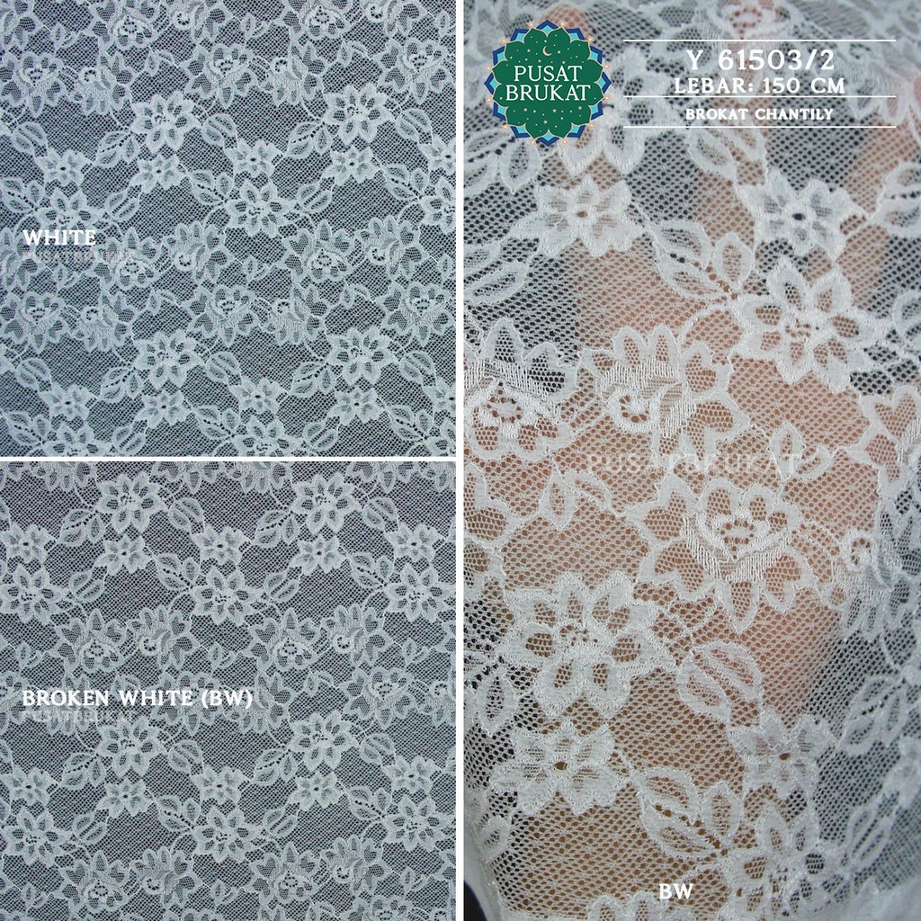 KAIN BRUKAT CHANTILY Y61503 / BROKAT CHANTILY JASMINE, LEBAR 150CM [harga per 0.5m]