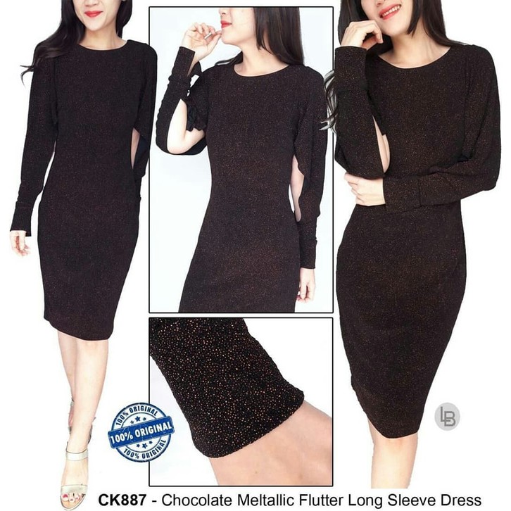 [BB] Baju Branded Murah Calvin Klein Chocolate Meltallic Flutter Long Sleve