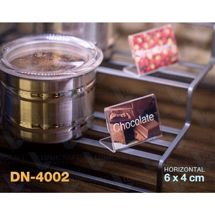 

ORGANIZER-DOCUMENT- NAME/PRICE TAG/LABEL DISPLAY/STAND ACRYLIC/AKRILIK MODEL L. 4X6 CM -DOCUMENT-