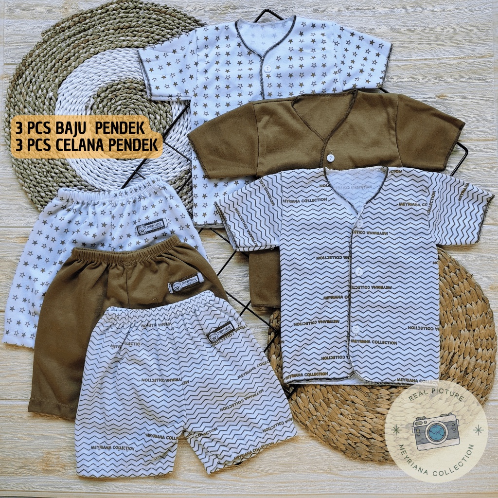 Paket Lengkap Hemat Kelahiran 18 PCS Baju Celana Bayi Baru Lahir Seri Coklat Motf Garis Gerisi dan Polos Coklat