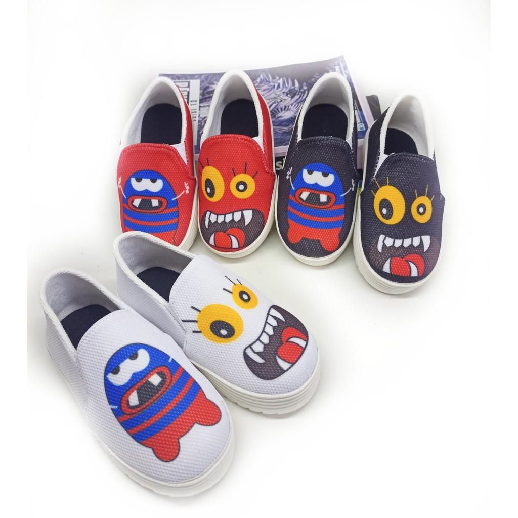 DINDA SEPATU WANITA SLIP ON MINION DOODLE SEPATU ANAK-ANAK - MERAH HITAM PUTIH DAN PINK