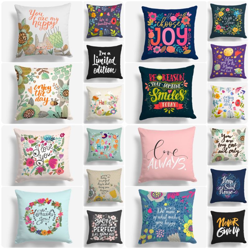 SARUNG BANTAL SOFA PRINT MOTIF QUOTE QUOTES WORDS KATA MOTIVASI 40X40 CM