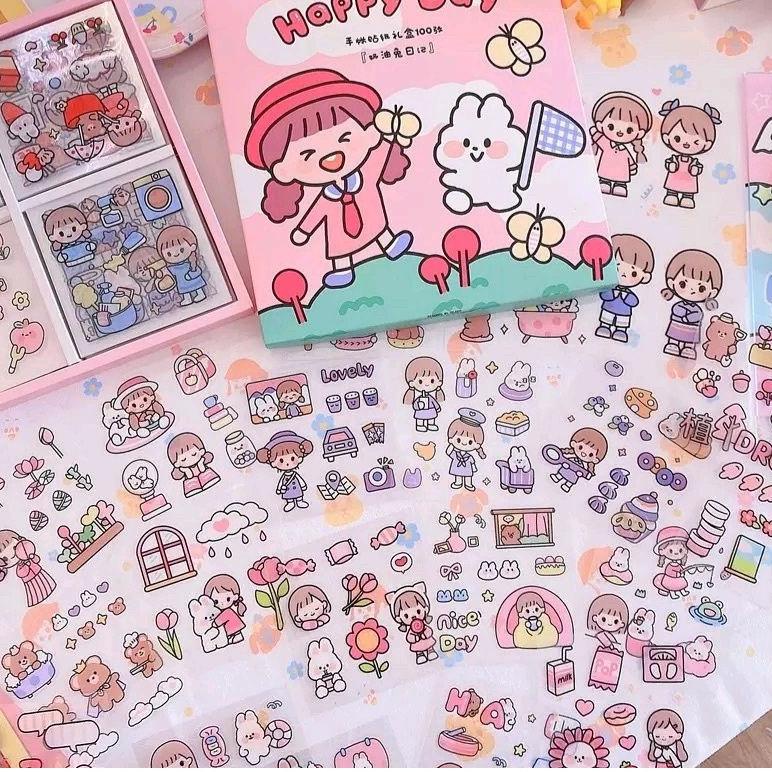

⇾ 50/100 lembar sticker dengan box Happy Day bahan PVC untuk scrapbook/Tumbler DYC09