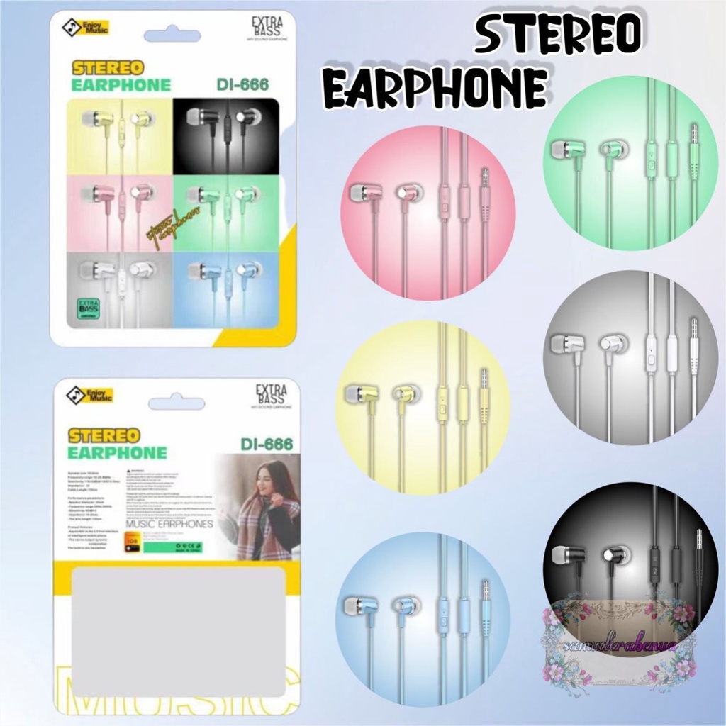 Earphone Headset Hf headsfree macaron piston super BASS DI666 for oppo Samsung vivo xiaomi Infinix realme SB3735