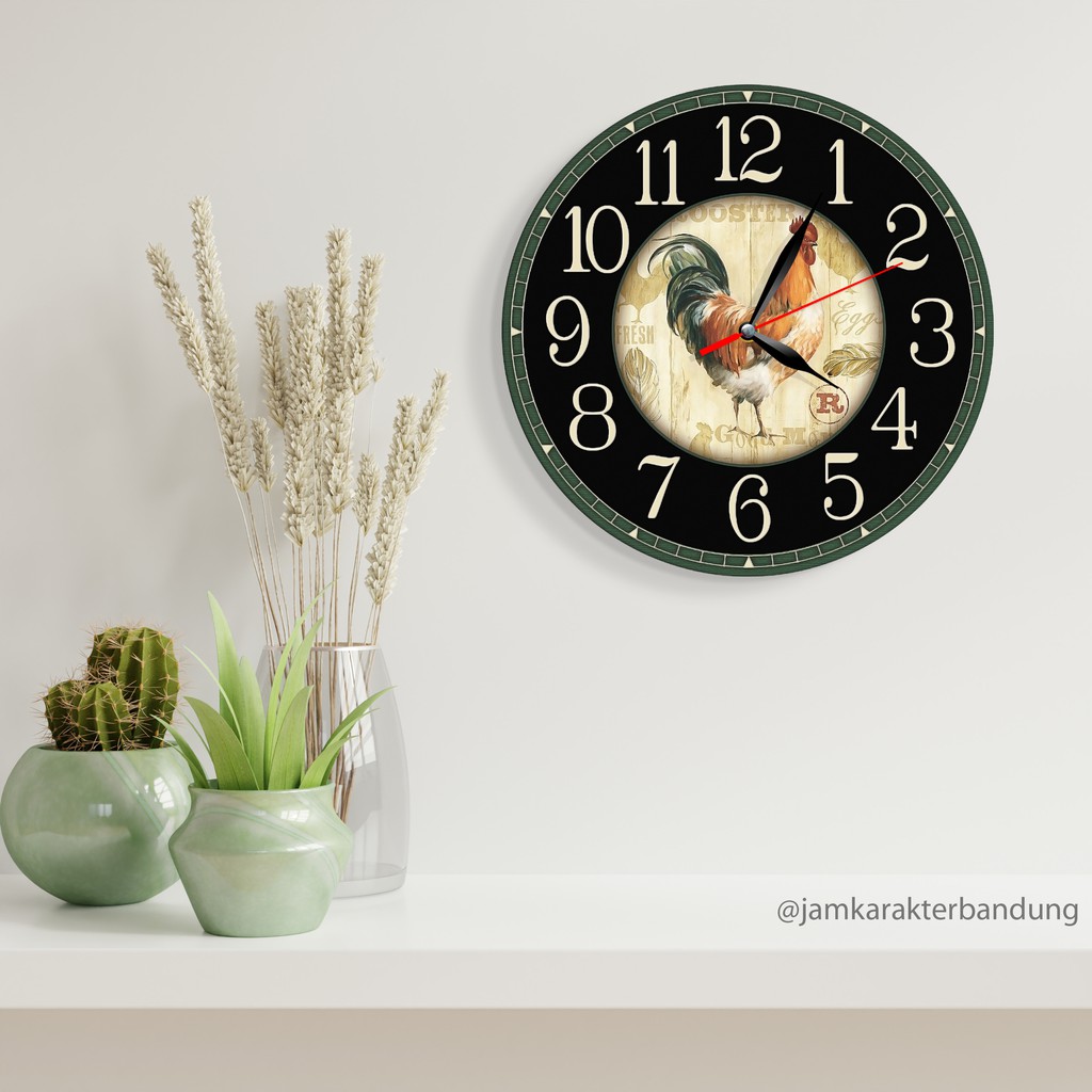Jam Karakter Bandung - 041 Jam Dinding Motif Ayam Jago Hiasan Dinding Klasik