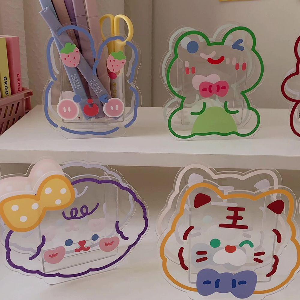 Tempat Pulpen Akrilik Kartun Nanas Kawaii Bear Lucu Vas Kosmetik Penyimpanan Multifungsi Desktop Organizer