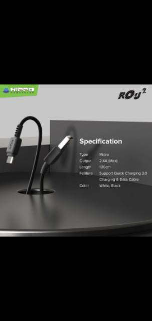Kabel data usb charge hippo rou 2 rou2 micro V8 per box isi 20bj fast charging qc3.0 original