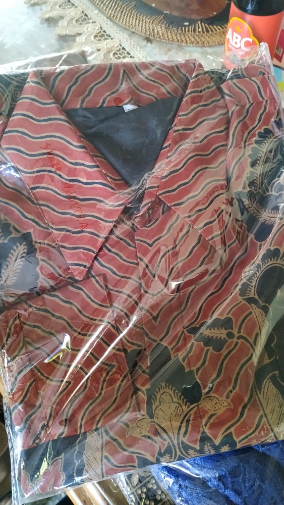 Kemeja Batik Pria Lengan Panjang Kawung Peksi Merah Full Furing Seragam Kantor Premium Modern Trendy