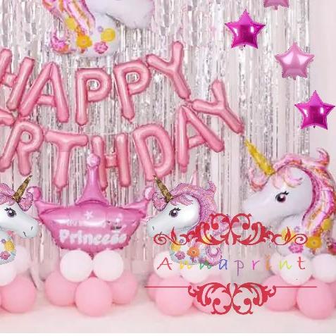 ➴ Paket Balon Set Ulang Tahun Birthday Karakter Unicorn Pony ✫