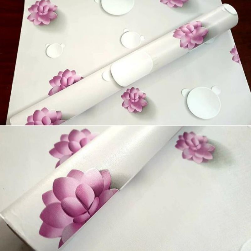 WALLPAPER STIKER DINDING MOTIF TERATAI BUNGA UNGU