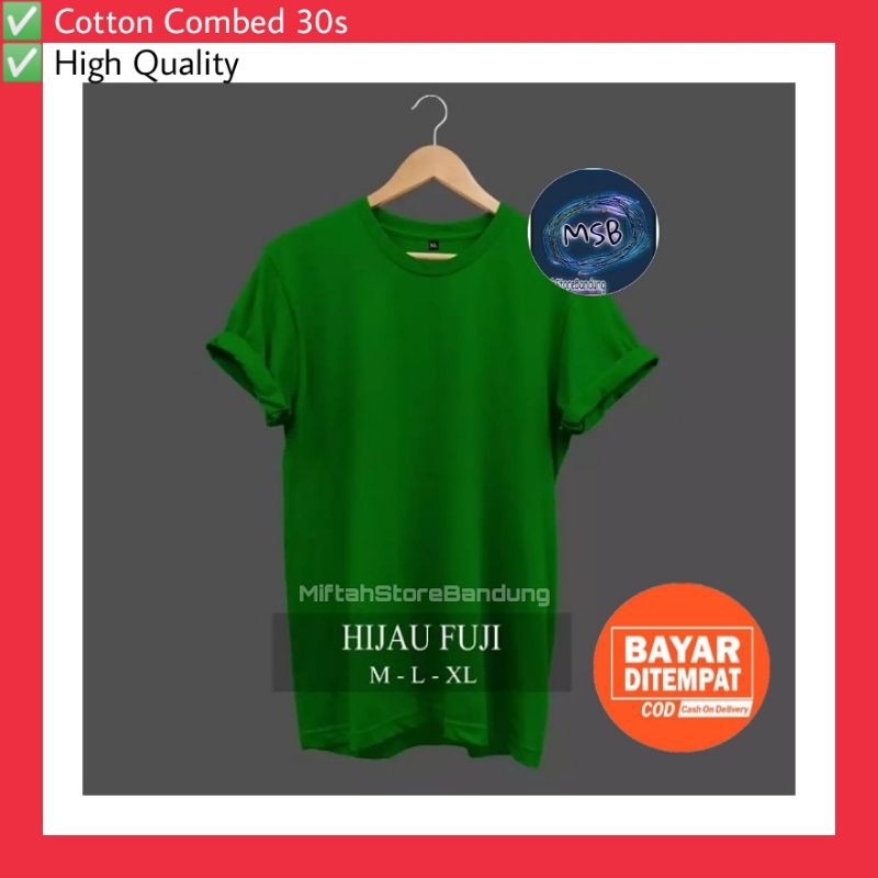 BAJU KAOS DISTRO PRIA POLOS COTTON COMBED 30S HIJAU FUJI / HIJAU STABILO