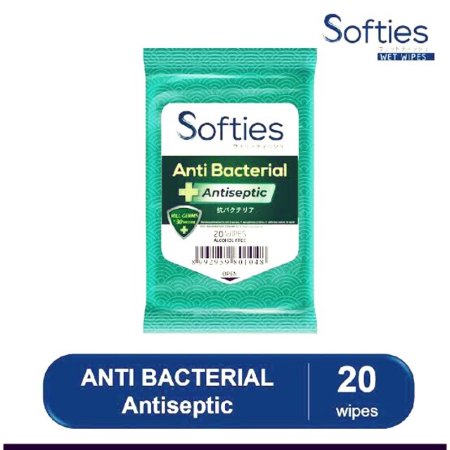 Softies Wet 20 Wipes Tissue Basah Anti Bacterial Antiseptic Antiseptik Anti Bakteri