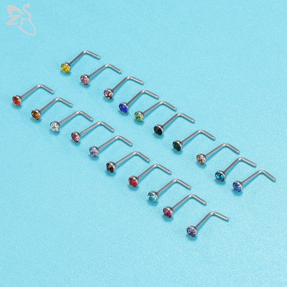 20pcs / Lot Cincin Tindik Hidung Bahan Stainless Steel Kristal Warna-Warni 20g