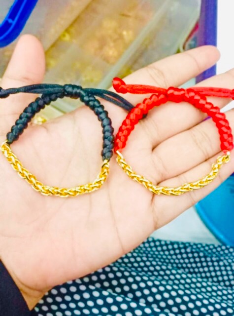 Gelang tangan wanita rajut tali kombinasi lapis emas rante