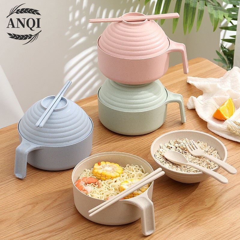 Set Mangkok 6 in 1 Wheatstraw Bowl Mangkuk Plastik Microwave Mie Instan dan Sup Serbaguna