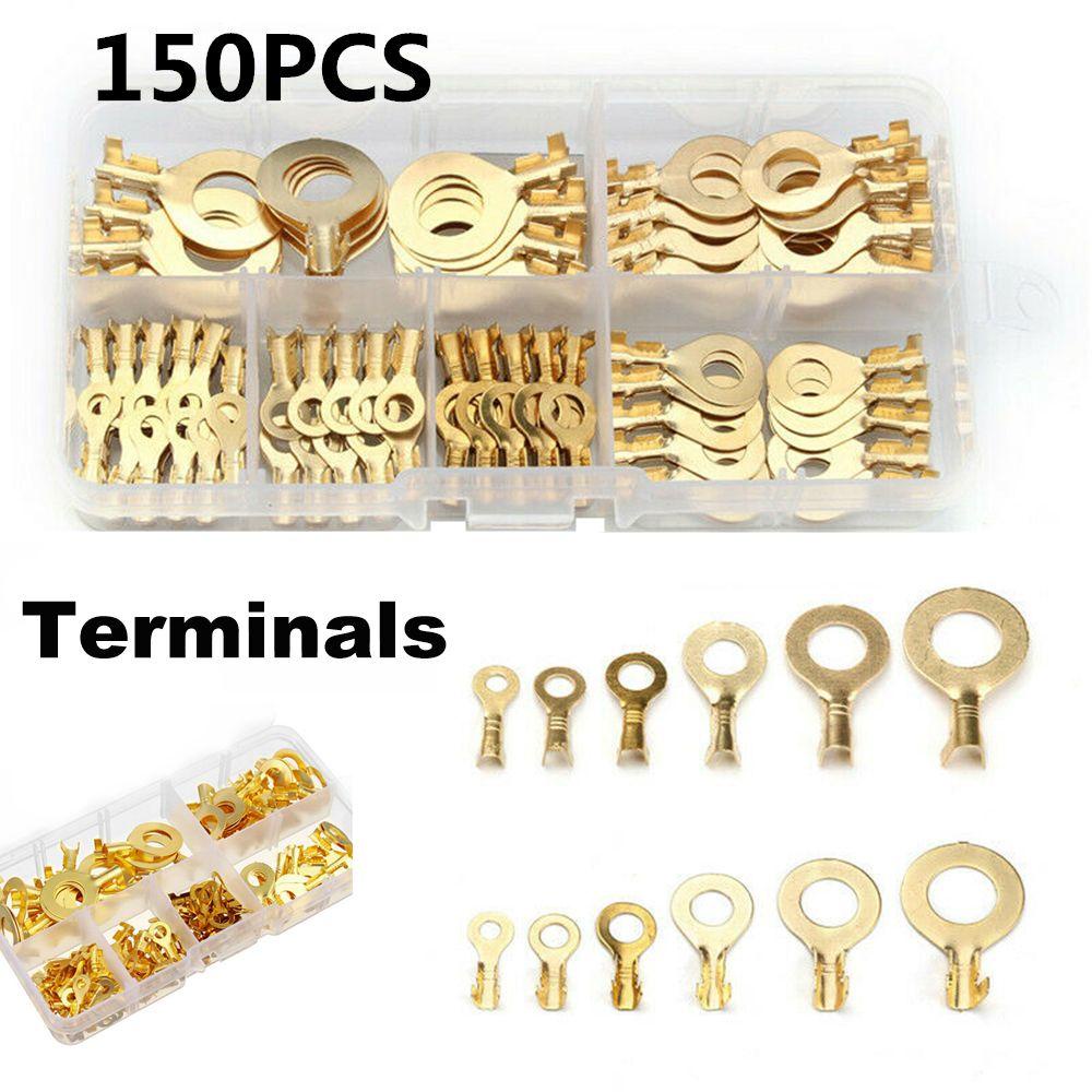 SUYO 150pcs /Box Terminal Penekan Dingin M3/M4/M5/M6/M8/M10 Spade Crimp Wiring Kit Lugs Melingkar