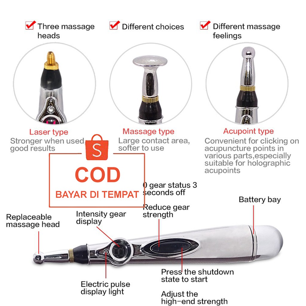 ✅COD Pena Akupuntur Meridian Massager Massage Energy Pen W-912 Peralatan Terapi Pijat Refleksi Getar Elektrik Perawatan Kesehatan Dan Kecantikan Wajah Tubuh Punggung Kaki Original