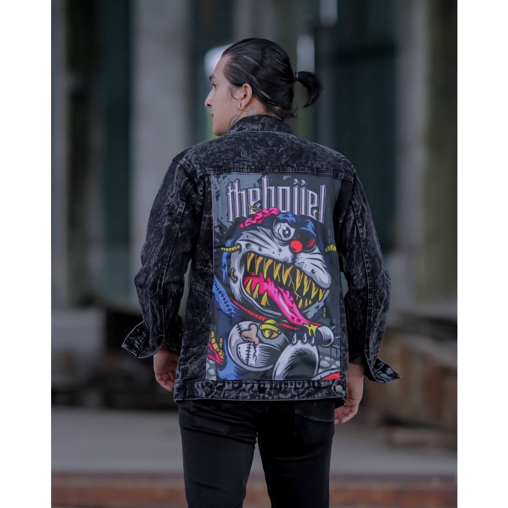 Jaket Jeans Printing / Jaket Sandwash The Bojiel / Jaket Gambar Belakang / Jaket Jeans Pria Terbaru