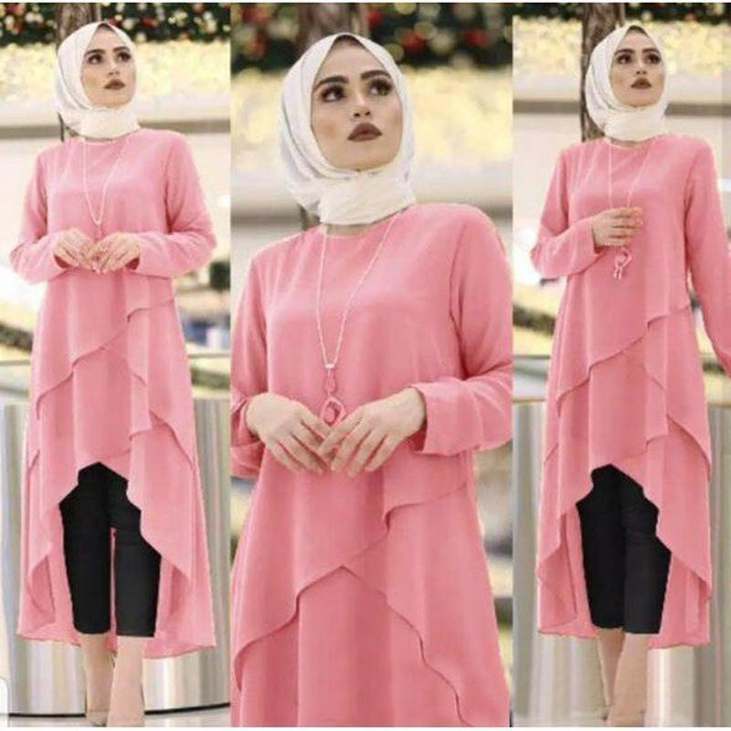 Baju Atasan Muslim Wanita Shafa Long Tunik Tunic Moscrepe Murah Terbaru Kekinian Bjd - Tunik Wanita Terbaru 2021 Untuk Lebaran Model Susun Araina - Dusty
