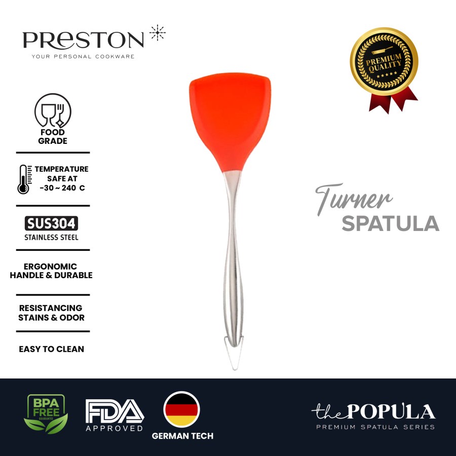 PRESTON COOKWARE TURNER - Popula Turner Spatula MERAH - Sutil Masak Silikon Food Grade / Sutil Silikon