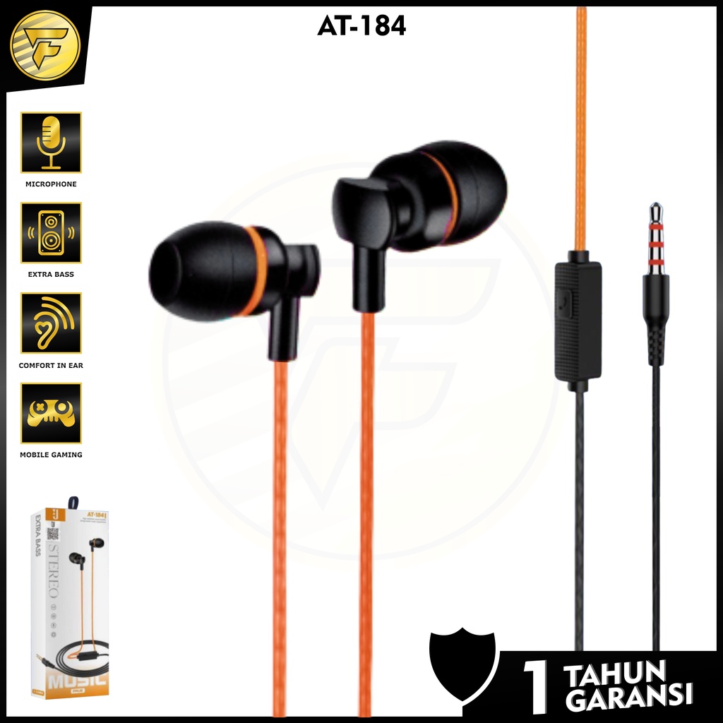 Earphone T184 stereo bass music telfon headset mic