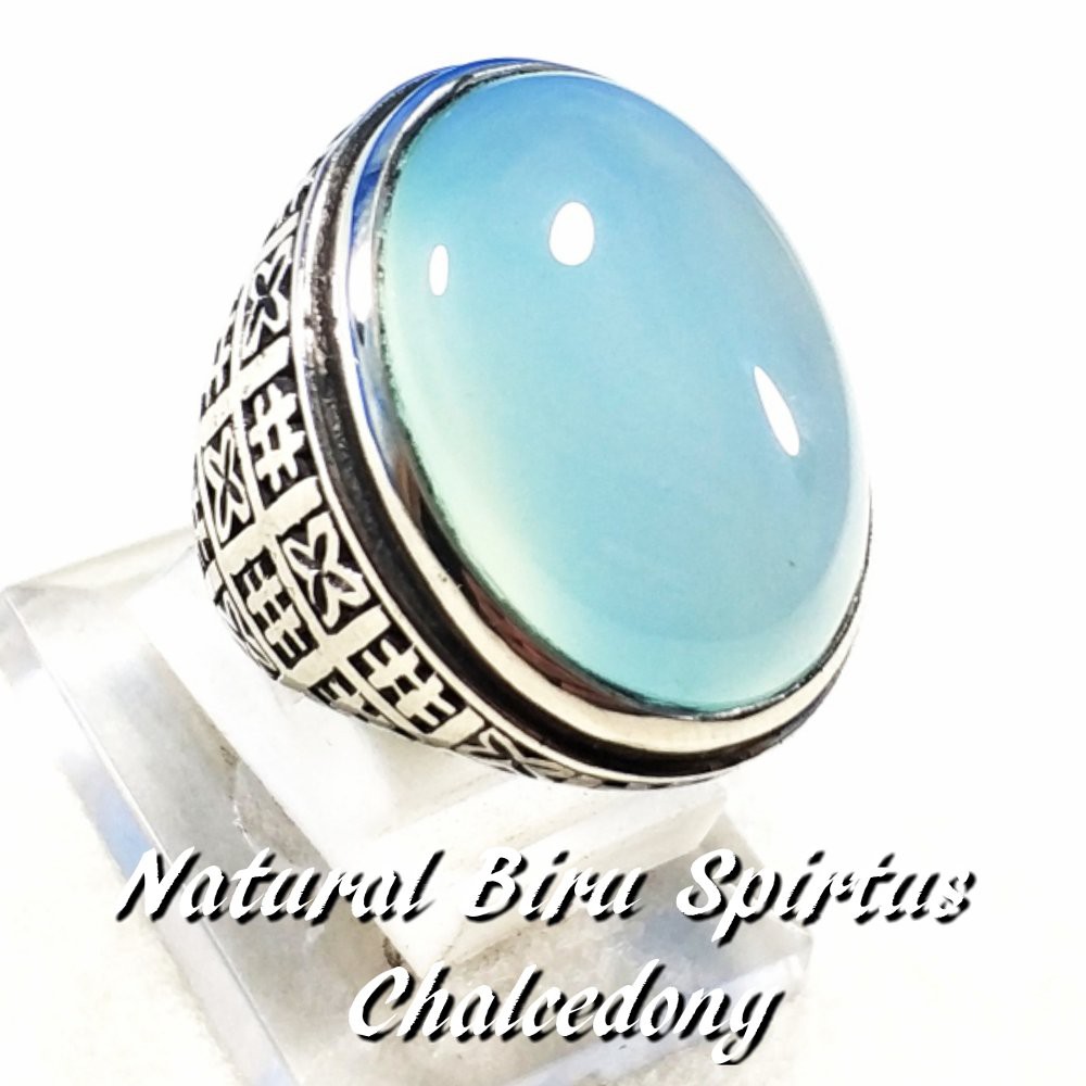 CINCIN BATU AKIK NATURAL BIRU SPIRTUS CHALCEDONY BIG SIZE MUMBUL BOSS TERMURAH