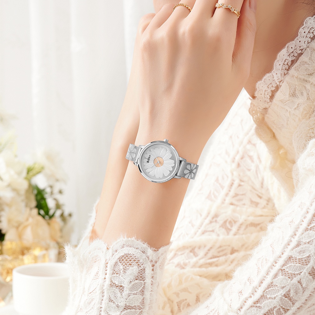 BIDEN Jam Tangan Wanita Santai Mode Krisan Dial Tahan Air Kuarsa Tali Jala Jam Wanita-8