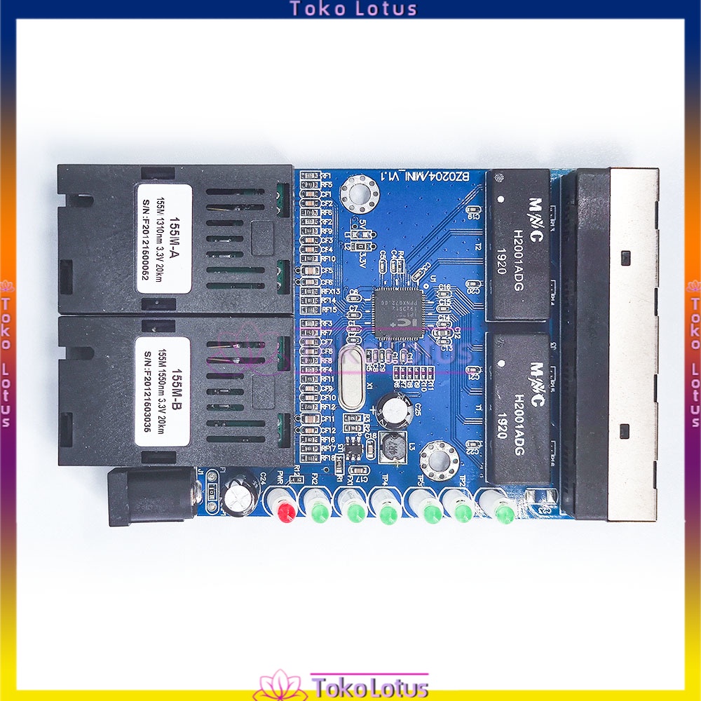 media Converter 2 port fiber optic singel mode A dan B - 4 port rj45-switch Converter dengan adaptor