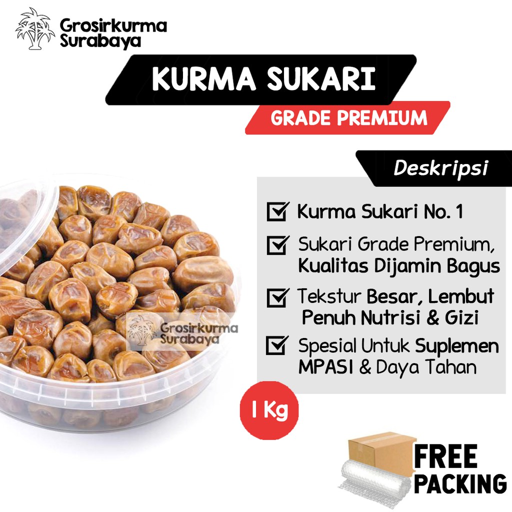 Kurma Raja SUKARI Ruthob Basah 1kg Penambah Imun Tubuh, Stamina &amp; Suplemen MPASI Ajwa Mesir Madu