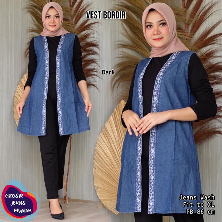 VEST JEANS WANITA ROMPI MURAH BORDIR HARGA GROSIR