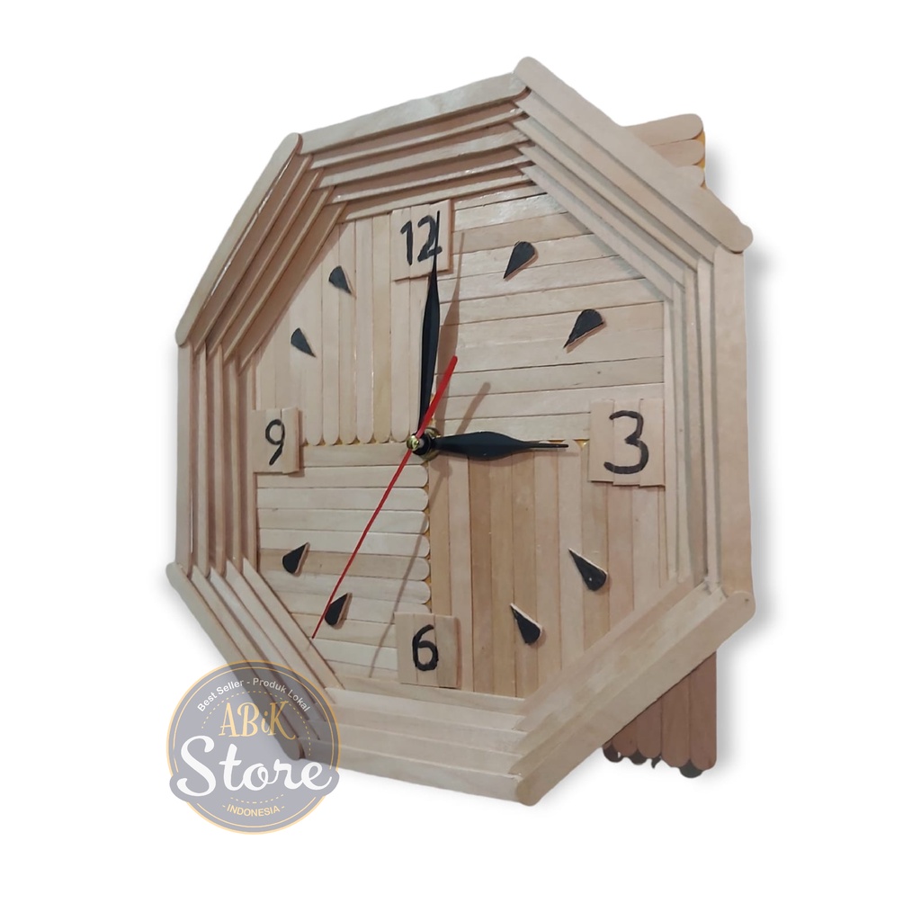 Jam Dinding Stik Eskrim / Jam Hexagonal / Jam Dinding  Kayu Unik / Abik Store