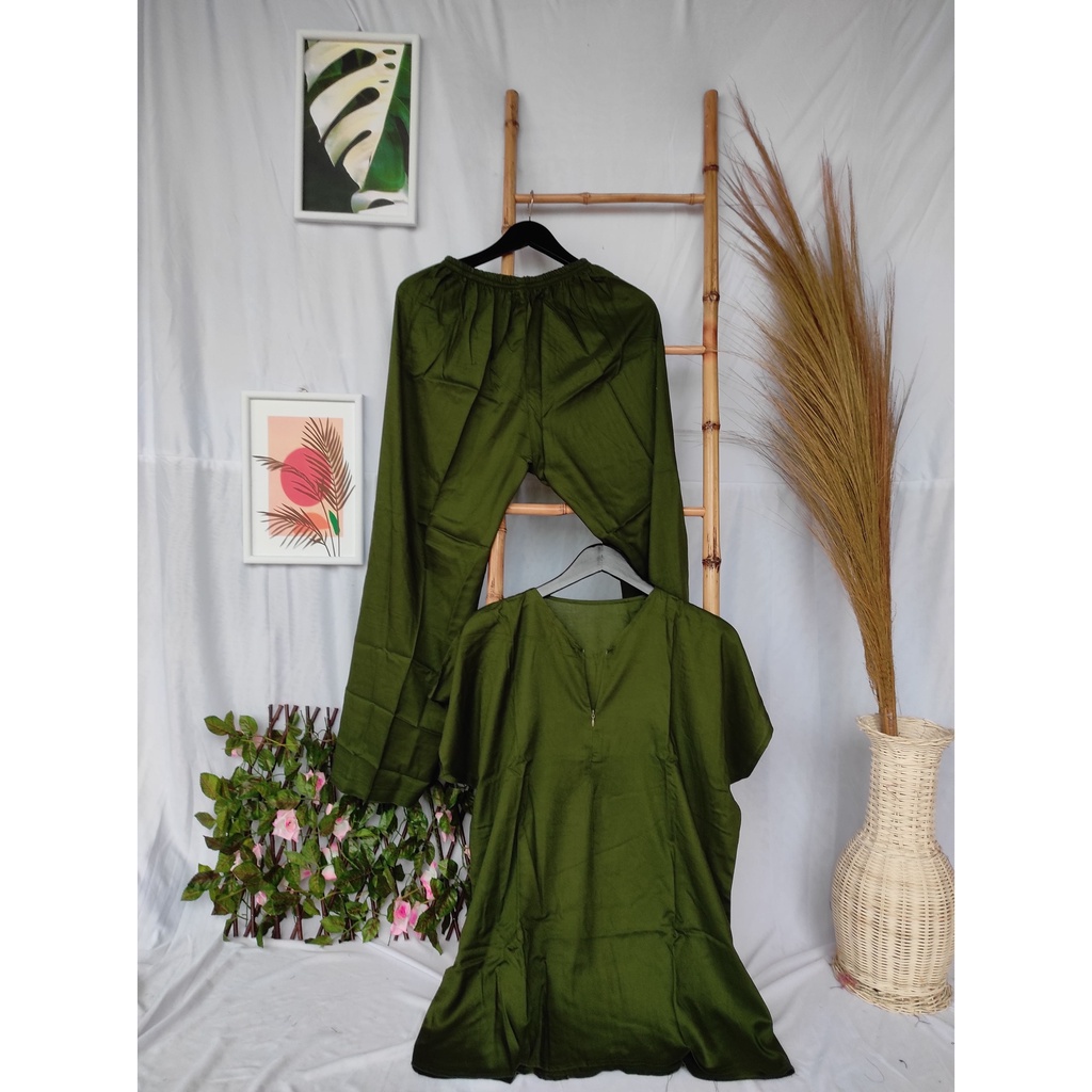 Piyama Busui Setelan Rayon Wanita Kekinian Pajamas Set Ld 120-PJM B. Army