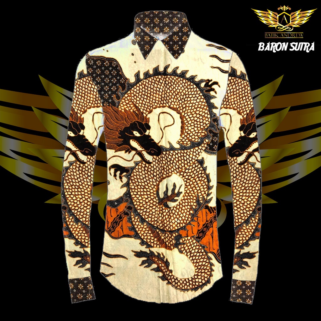 BARON MOTIF 1 BAHAN KAIN BATIK PRIA TULIS SUTRA POLA SUTRA ATBM TENUN NAGA DRAGON PUTIH