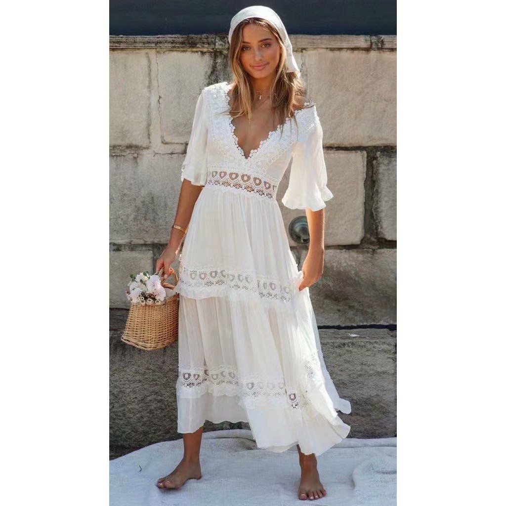 White dress ( dress pantai, prawed dress)