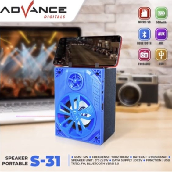 Speaker Advance S-31 Bluetooth Portable MP3 FM Memori USB