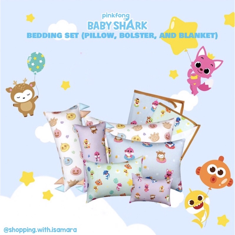 Pinkfong Baby Shark Bedding Set (Pillow, Blanket, Bolster) / Bantal Selimut Guling Baby Shark