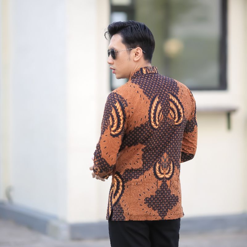 BATIK BOLO DEWO Motif Habibie Hem Atasan Kemeja Baju Batik Pria Lengan Panjang Lapis Furing