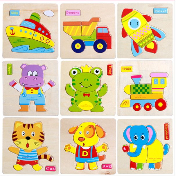 (2) Mainan Anak Wooden PUZZLE KAYU KECIL Hewan Transportasi Mainan Edukasi Edukatif Jigsaw Puzzle