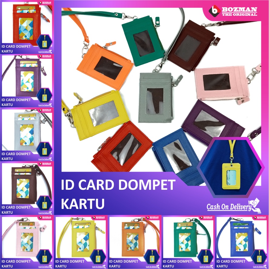 LANYARD ID CARD NAMETAG RESELETING DOMPET CARD HOLDER KULIT PU LEATHER PREMIUM