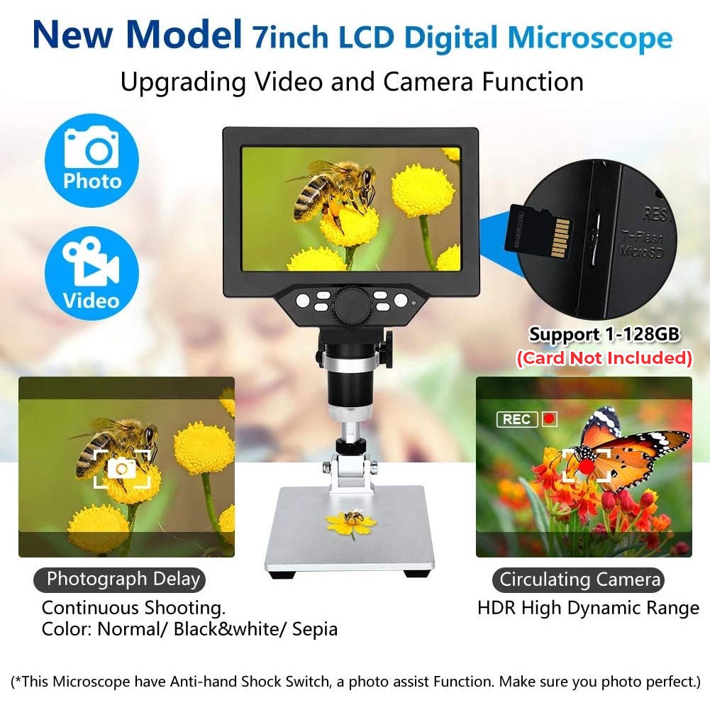 KKMOON Mikroskop Digital 12MP 1200X Monitor & Metal Stand Digital Microscope G1200