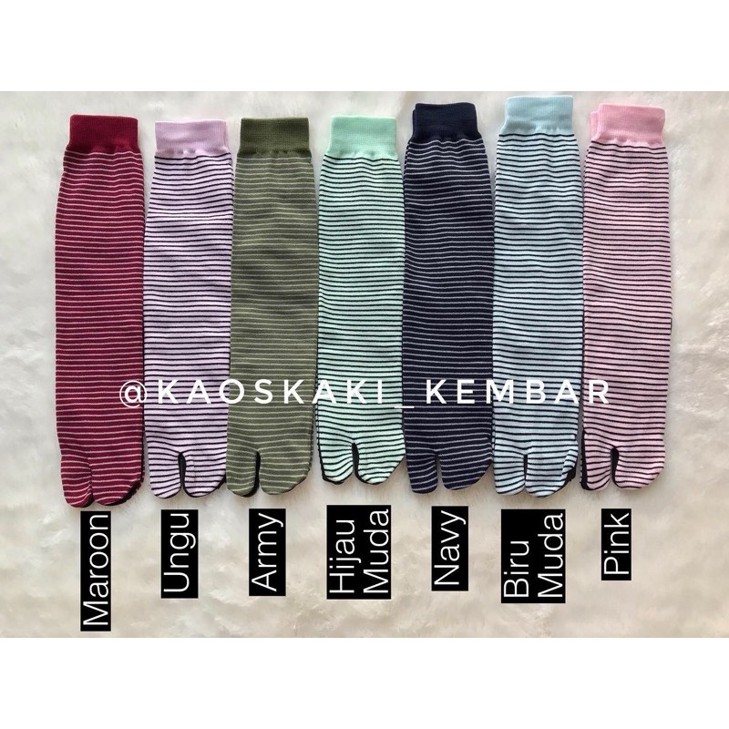 DIKEMAS 12 Pasang Kaos Kaki Jempol Nylon Motif STRIPES (Lusinan)