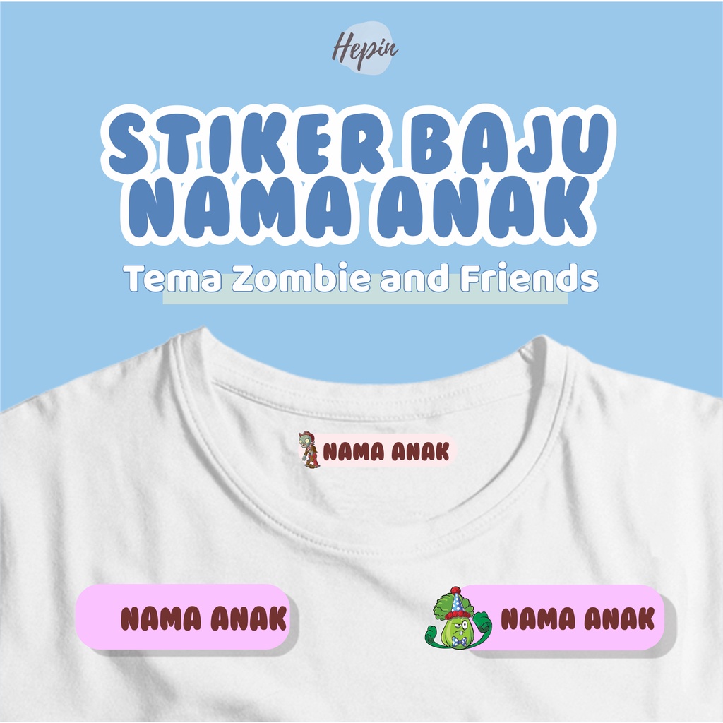 

(30-40pcs)label setrika/label baju tanpa jahit/Stiker Kain Label Baju Nama Anak tema ZOMBIE AND PLANT / Sablon Setrika Name /Label Sticker Iron on sticker a